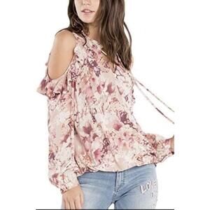 Miss Me Women’s Mauve Pink Floral Cold Shoulder Splice Blouse MSRP $125 - Large